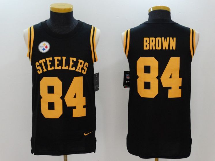 Men Pittsburgh Steelers #84 Brown Black Rush Player Name Number Tank Top stitched NFL Jerseys->tennessee titans->NFL Jersey